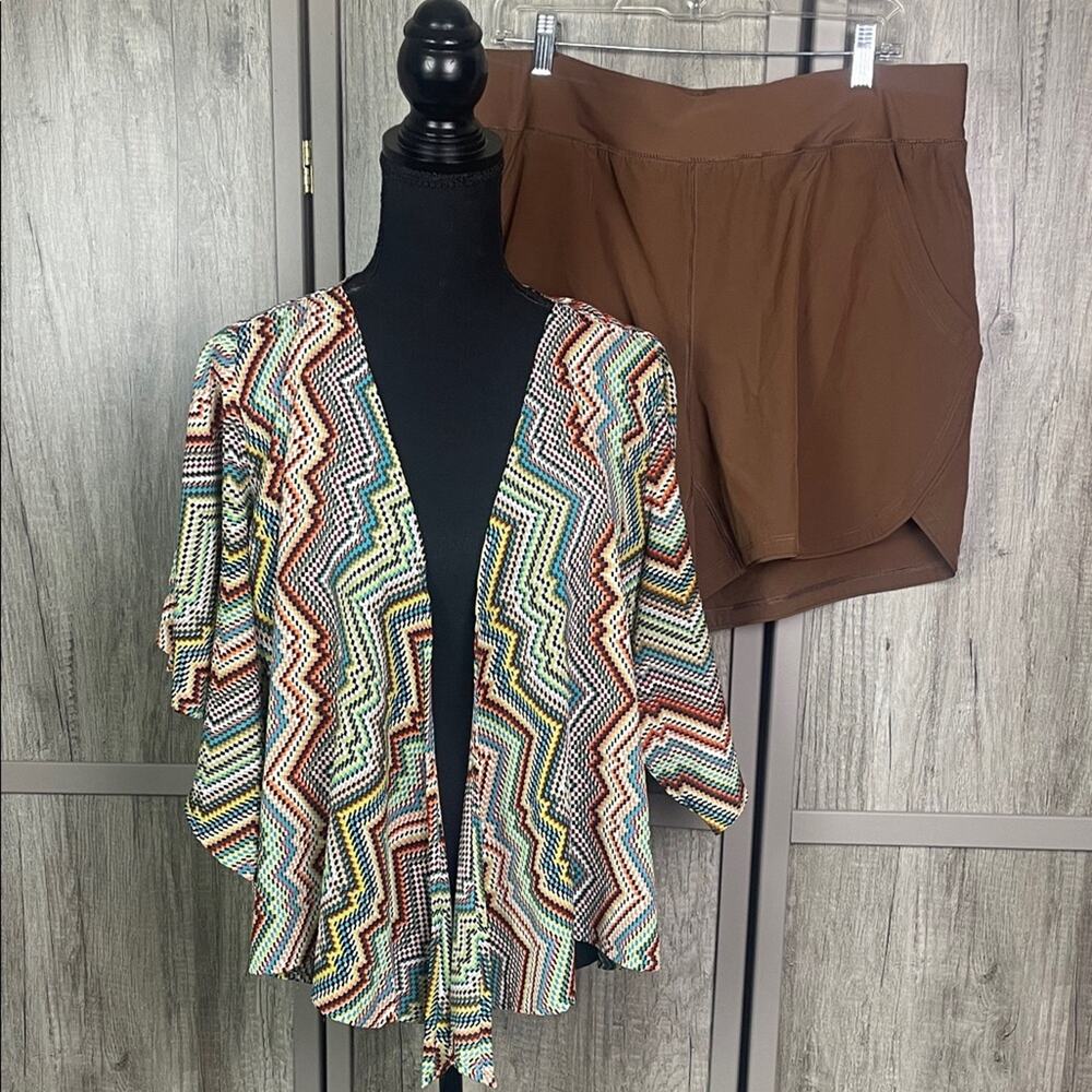 Bundle! Elan Multicolor Zigzag coverup/Lands' End swim shorts